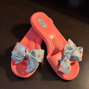 OKA b. Pink Slide Sandals with Blue Accent